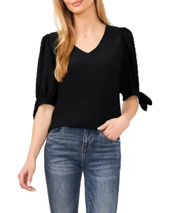 CeCe Puff Sleeve Tee With Tie Rich Black Outlet