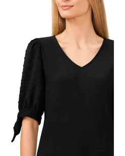 CeCe Puff Sleeve Tee With Tie Rich Black Outlet