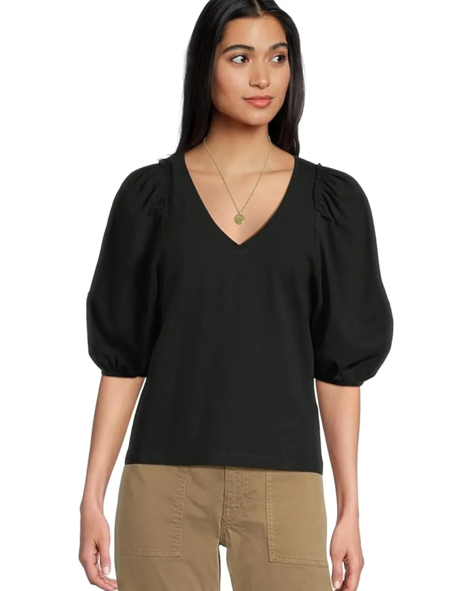 Madewell Puff Sleeve V-Neck Tee Jet Black Hot