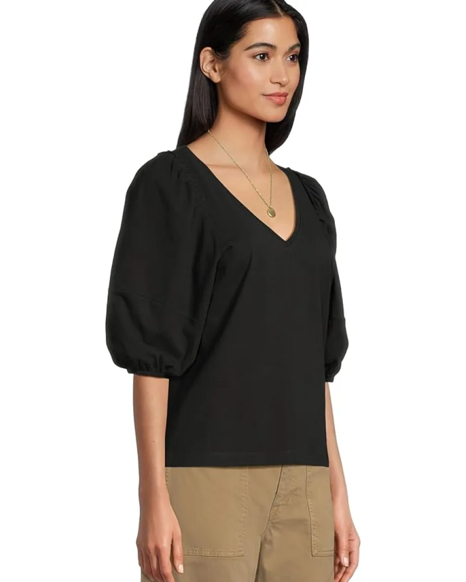 Madewell Puff Sleeve V-Neck Tee Jet Black Hot
