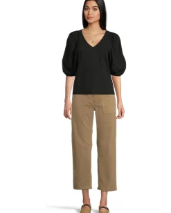 Madewell Puff Sleeve V-Neck Tee Jet Black Hot