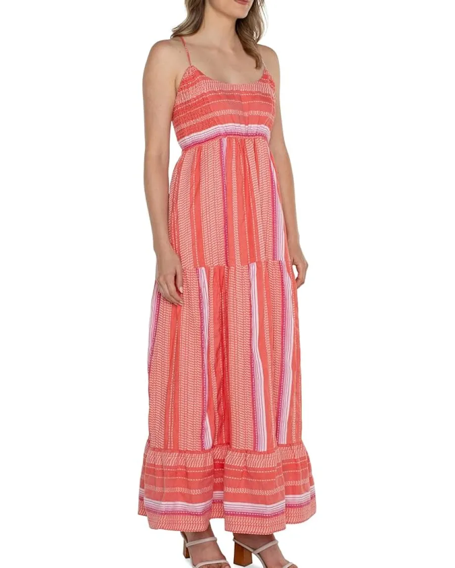 Women Liverpool Los Angeles Racer Back Tiered Maxi Dress with Smocking