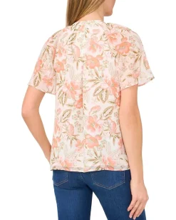 Women CeCe Raglan Flutter Sleeve Pleated Bow Blouse