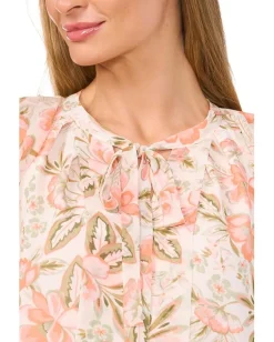 Women CeCe Raglan Flutter Sleeve Pleated Bow Blouse