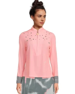 Jamie Sadock Raindrops Print Long Sleeve Sunsense Top Azalea Pink New