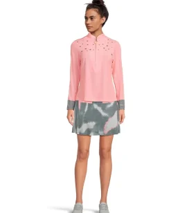 Jamie Sadock Raindrops Print Long Sleeve Sunsense Top Azalea Pink New