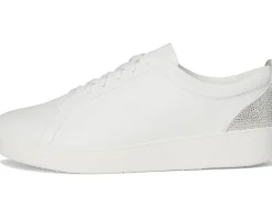 FitFlop Rally Crystal-Backtab Leather Trainers Urban White/Silver Outlet