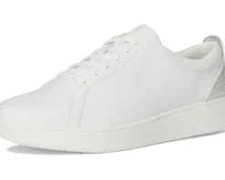 FitFlop Rally Crystal-Backtab Leather Trainers Urban White/Silver Outlet