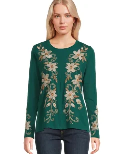 Johnny Was Raw Seam Crew Neck Tee - Corinthe Botanical Garden Hot