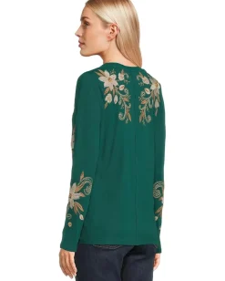 Johnny Was Raw Seam Crew Neck Tee - Corinthe Botanical Garden Hot