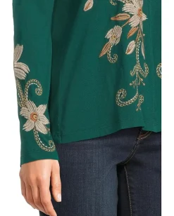 Johnny Was Raw Seam Crew Neck Tee - Corinthe Botanical Garden Hot