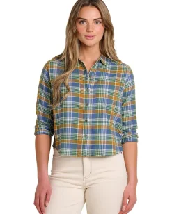Toad&Co Re-Form Flannel Boxy Long Sleeve Shirt Kyanite Tonal Madras Sale