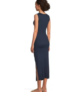 Michael Stars Reign Knife Neck Midi Pleated Dress Nocturnal Best