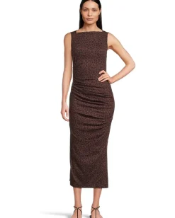 Michael Stars Reign Knife Neck Midi Pleated Dress Espresso Outlet