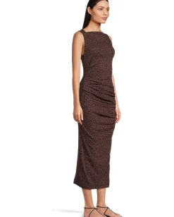 Michael Stars Reign Knife Neck Midi Pleated Dress Espresso Outlet