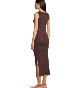 Michael Stars Reign Knife Neck Midi Pleated Dress Espresso Outlet