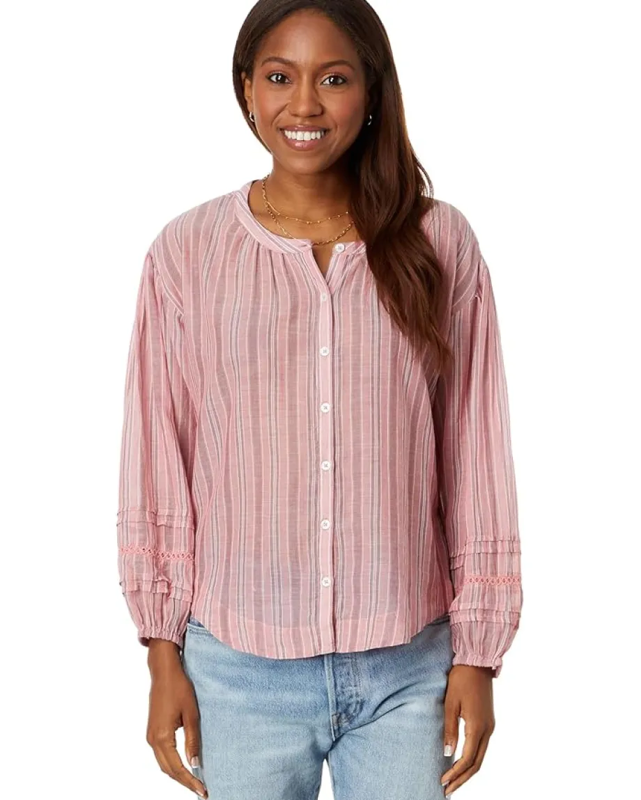 Lucky Brand Relaxed Button Through Blouse Mauve Stripe Outlet