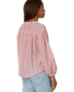Lucky Brand Relaxed Button Through Blouse Mauve Stripe Outlet