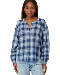 Lucky Brand Relaxed Button Through Blouse Medium Indigo Plaid
