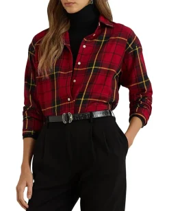 Women Lauren Ralph Lauren Relaxed Fit Checked Plaid Cotton Shirt