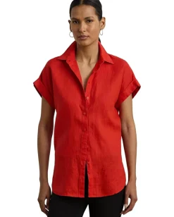 Women Lauren Ralph Lauren Relaxed Fit Linen Short-Sleeve Shirt