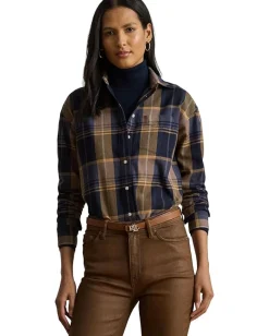Women Lauren Ralph Lauren Relaxed Fit Plaid Cotton Twill Shirt