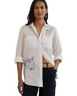 Women Lauren Ralph Lauren Relaxed Fit Print Roll-Tab Sleeve Shirt