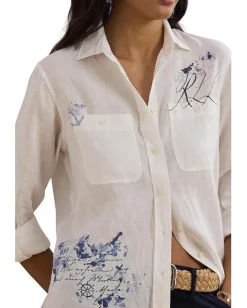 Women Lauren Ralph Lauren Relaxed Fit Print Roll-Tab Sleeve Shirt