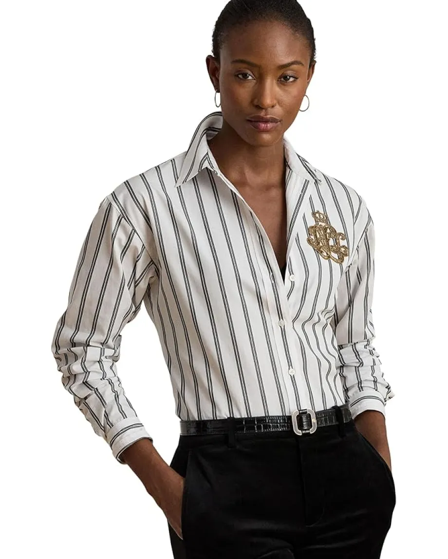 Women Lauren Ralph Lauren Relaxed Fit Striped Cotton Shirt