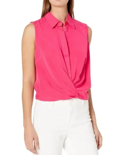 KUT from the Kloth Renata Front Twist Sleeveless Blouse w/ Collar Magenta Online