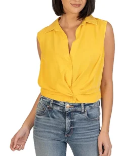 Women KUT from the Kloth Renata Front Twist Sleeveless Blouse w/ Collar