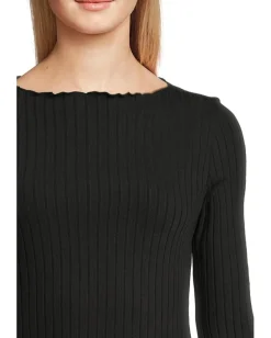 Women Vince Rib Long Sleeve Slash Neck