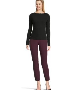 Women Vince Rib Long Sleeve Slash Neck