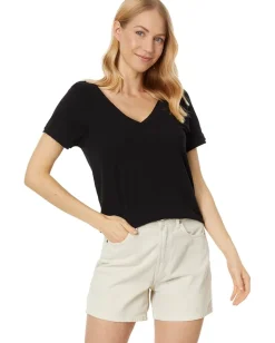 bobi Los Angeles Rib Mix V-Neck Short Sleeve Tee Black Hot