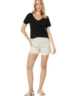 bobi Los Angeles Rib Mix V-Neck Short Sleeve Tee Black Hot