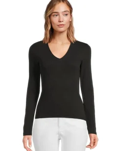 Women Lilla P Rib Slub Long Sleeve V-Neck