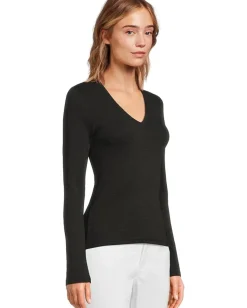 Women Lilla P Rib Slub Long Sleeve V-Neck