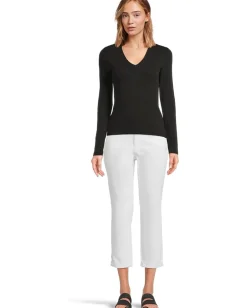 Women Lilla P Rib Slub Long Sleeve V-Neck