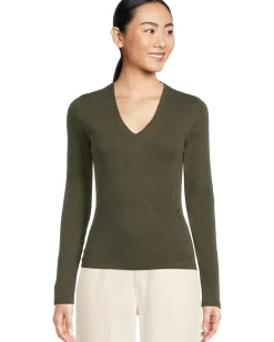 Lilla P Rib Slub Long Sleeve V-Neck Lichen Hot