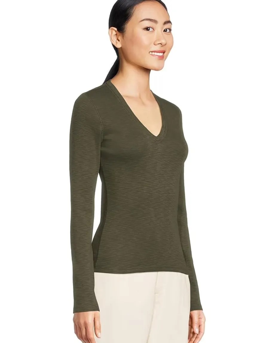 Lilla P Rib Slub Long Sleeve V-Neck Lichen Hot