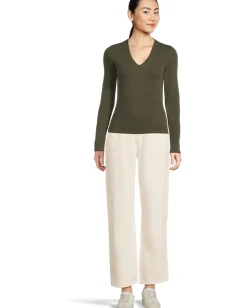 Lilla P Rib Slub Long Sleeve V-Neck Lichen Hot