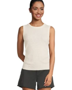Lilla P Rib Slub Side Pleat Tank Talc Discount