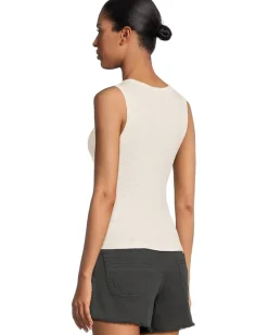 Lilla P Rib Slub Side Pleat Tank Talc Discount