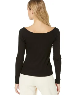 Women MONROW Rib V Off Shoulder Top