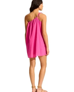 Seafolly Rio One Shoulder Mini Dress Hot Pink