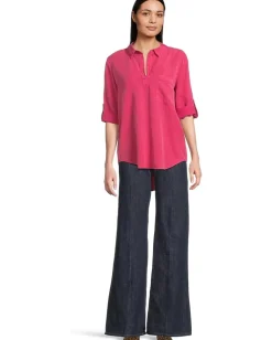 Mod-o-doc Roll Tab Sleeve Patch Pocket Tunic Electric Berry Outlet