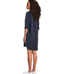 Mod-o-doc Roll Up Long Sleeve Shirt Dress Navy Licorice Clearance