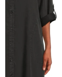 Mod-o-doc Roll-up Long Sleeve Shirt Dress Black New