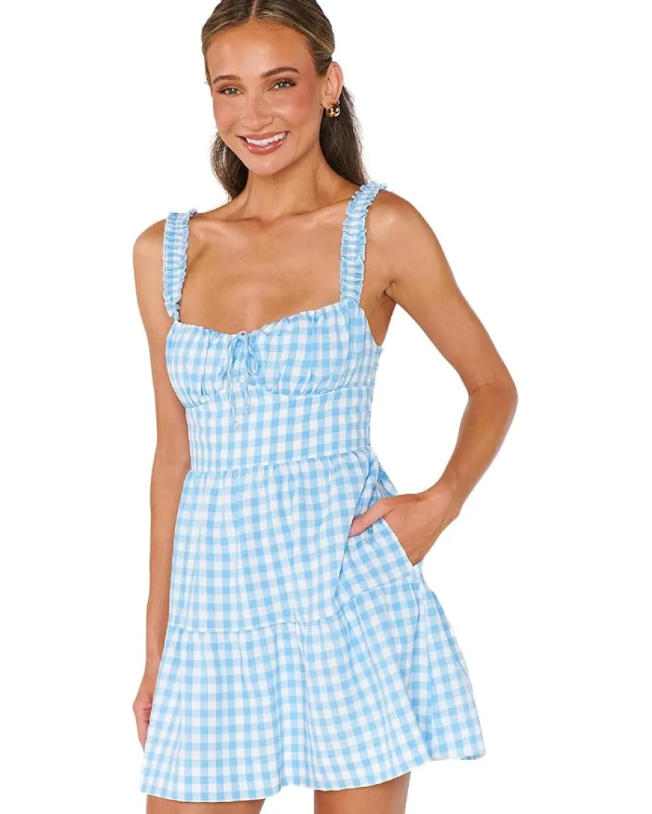 Show Me Your Mumu Rosie Mini Dress Blue Cottage Gingham Sale