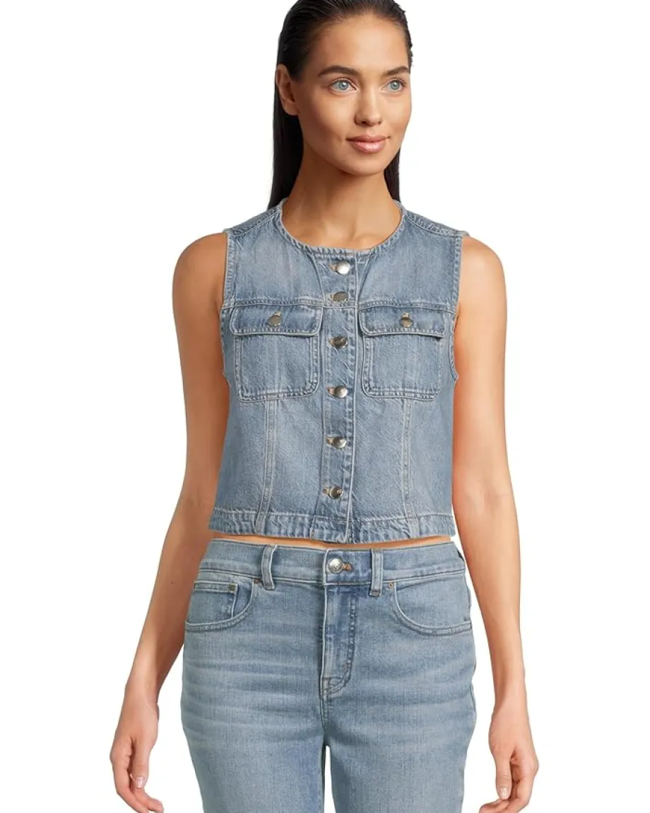 Women Madewell Round Neck Button Denim Shell In